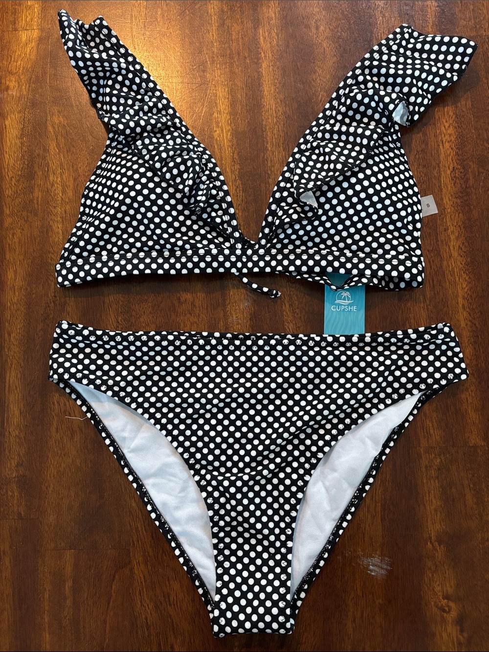 Cupshe Black and White Polka Dot Ruffle Bikini Set